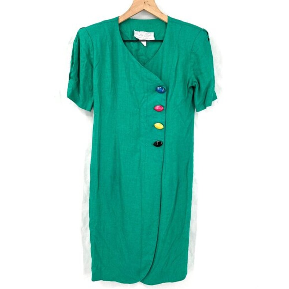 Vintage 80s‎ Michelle Stuart petites natural fiber puff sleeve shift dress 4 S